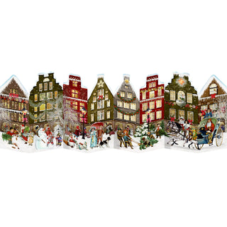 Deluxe Traditional Stand Up Card Advent Calendar Extra Large - Nostalgic Christmas Village Scene