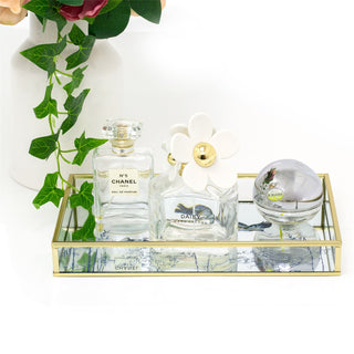 Blue Heron Mirrored Metal Tray | Decorative Oriental Vanity Trinket Tray - 24cm