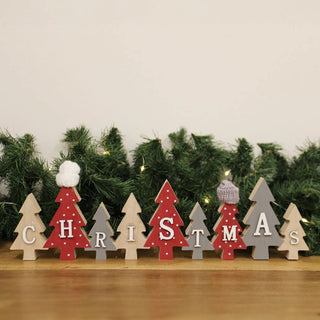 Festive Christmas Word Block | Wooden Tree Letters with Woolly Hats - 40cm