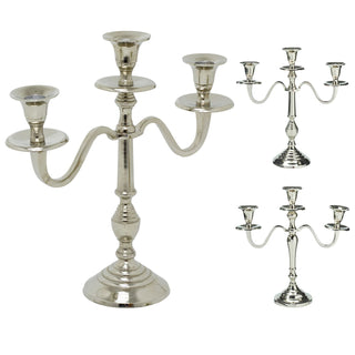3 Arm Silver Aluminium Candelabra, 30cm Tall Candle Holder Table Centrepiece