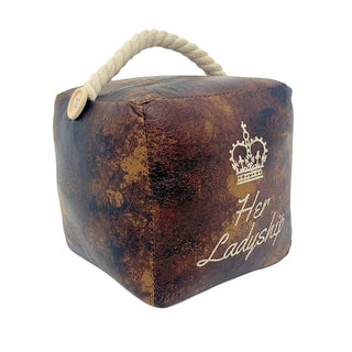 Her Ladyship Faux Leather Doorstop, 16cm Novelty Slogan Door Stop Rope Handle