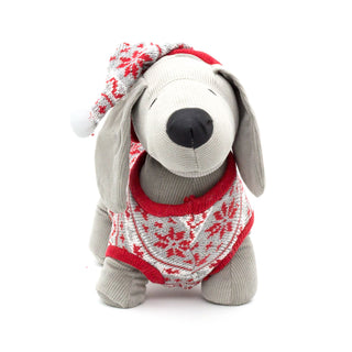 Festive Dachshund Puppy Christmas Door Stop | Decorative Fabric Animal Door Stop | Novelty Dog Door Stopper