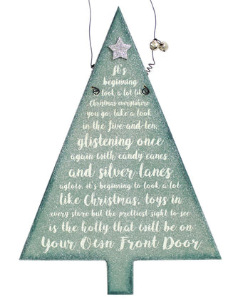Hanging Frosty Glitter Christmas Tree Song Plaque Decoration ~ Beginning To Look Like Christmas
