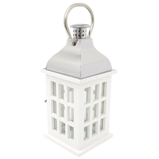 White Wooden Candle Lantern | 39cm Hurricane Lantern Candle Holders for Home Garden Patio - Tealight Candle Holder With Handle