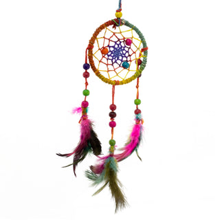 Mini Rainbow Hemp Dreamcatcher | Hanging Dream Catcher Decoration | Dream Catchers For Bedroom Feather Dream Catcher - Colour Varies One Supplied