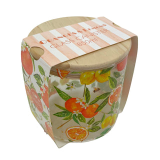 Oranges & Lemons Glass Canister, 850ml Airtight Wooden Lid Storage Jar