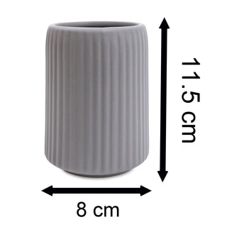 Contemporary Ridged Matt Grey Ceramic Toothbrush Holder | Bathroom Tumbler Caddy
