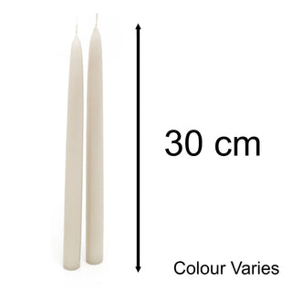 Pair of Tapered Dinner Candles | 2 Traditional Hand-dipped Taper Candles 30cm - Grey