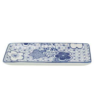 Japanese Style Blue and White Ceramic Serving Platter, 24.5cm Snack Tray Dish
