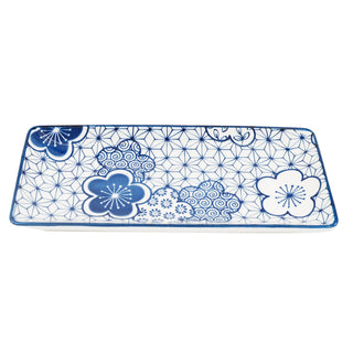 Japanese Style Blue and White Ceramic Serving Platter, 24.5cm Snack Tray Dish
