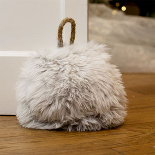 Plush Cube Doorstop | Luxurious Faux Fur Weighted Stopper with Jute Handle 15cm