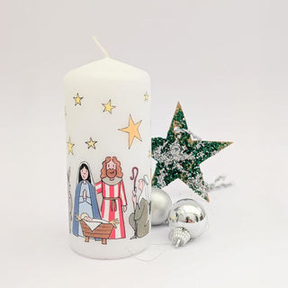 The Nativity Christmas Pillar Candle | Festive Candle with Wise Men - 13cm