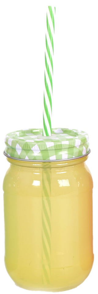 Retro Coloured Glass Drinking Jar With Straw ~ Yellow Jar