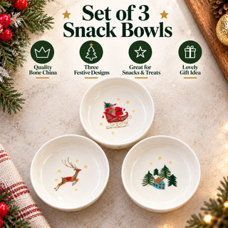 Christmas Snack Bowls Set of 3, Gisela Graham Santa Reindeer, 9cm