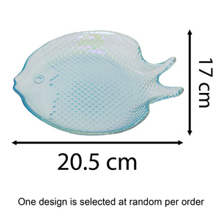 Fish Shaped Glass Dish, 180ml Blue Nautical Snack Serving Bowl 20x17cm