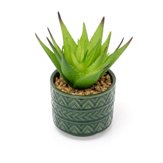 Green Aztec Style Artificial Succulent Potted Plant | Faux Plant And Planter