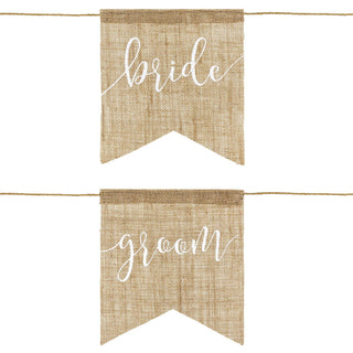 Set Of 2 Jute Wedding Chair Banners | Bride And Groom Hanging Chair Signs | Rustic Wedding Decorations