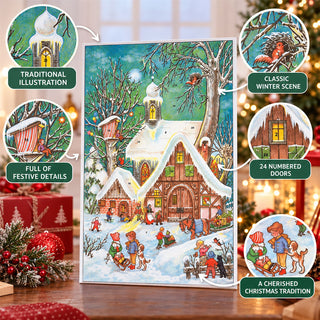 Winter Fun Christmas Advent Calendar, A4 Illustrated Snowy Village Scene