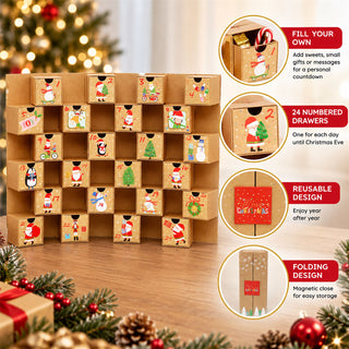 Natural Folding Fill Your Own Christmas Advent Calendar, 24 Drawer Countdown