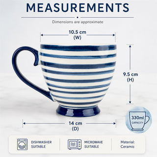 Jeff Banks Mug, 330ml Blue and White Striped Ceramic Tea and Coffee Mug