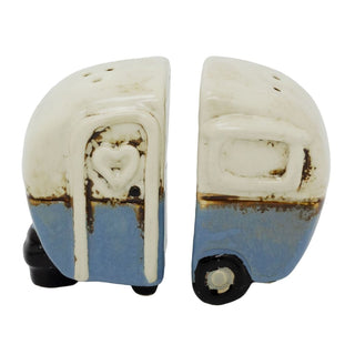 Caravan Salt and Pepper Shakers, Blue and White Camping Van Salt & Pepper Pots