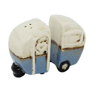 Caravan Salt and Pepper Shakers, Blue and White Camping Van Salt & Pepper Pots