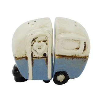 Caravan Salt and Pepper Shakers, Blue and White Camping Van Salt & Pepper Pots