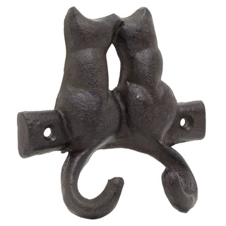 Cast Iron Cat Double Wall Hook, 11cm Rustic Novelty Hook with Two Cats