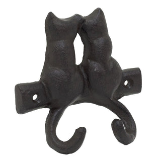 Cast Iron Cat Double Wall Hook, 11cm Rustic Novelty Hook with Two Cats