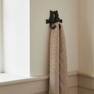 Cast Iron Cat Double Wall Hook, 11cm Rustic Novelty Hook with Two Cats