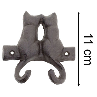 Cast Iron Cat Double Wall Hook, 11cm Rustic Novelty Hook with Two Cats