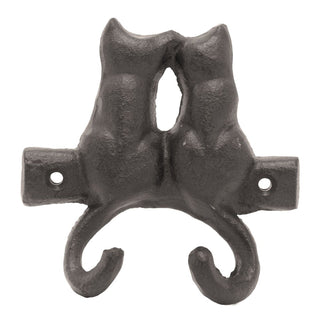 Cast Iron Cat Double Wall Hook, 11cm Rustic Novelty Hook with Two Cats