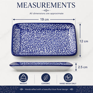 Rectangular Plate, 19cm Blue and White Floral Ceramic Serving Plate