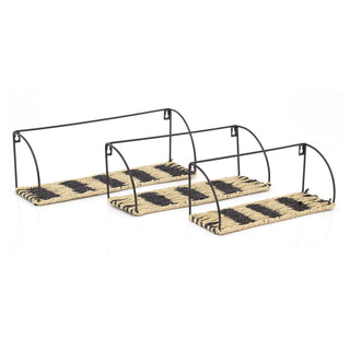 Carousel Home Set Of 3 Metal Rope Shelves Display Shelf Set | Wall Mounted 3 Piece Black Metal Woven Storage Shelves | Three Boho Wall Shelves