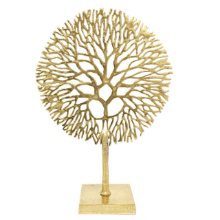 Gold Coral Sculpture Decorative Ornament on Metal Stand Tree Of Life Jewellery Stand - Golden Metal Coral Ornament On Aluminium Base