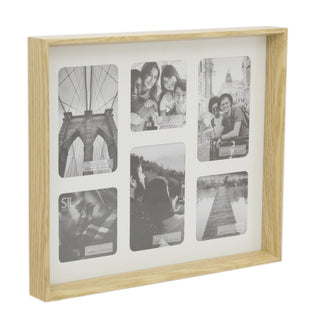 Natural Wooden Box Style 6 x Aperture Multi Photo Montage Collage Hanging Picture Frame With Mount