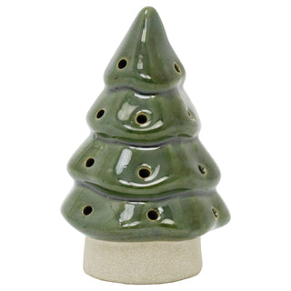 Christmas Tree LED Light, 13cm Battery Operated Green Ceramic Decoration