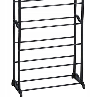 10 Tier Narrow Shoe Rack Black Metal Shoe Storage Organiser | Tall Rack For Storing Shoes Footwear Storage Rack | Hallway Cupboard Metal Shoe Rack Holds 20 Pairs