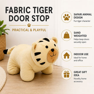 Weighted Fabric Tiger Door Stop, 26 cm Yellow Safari Animal Door Stopper
