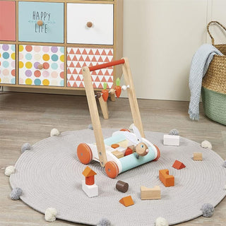 Janod Rabbit Pushcart with Blocks | Wooden Push Along Baby Walker | Age 12m+