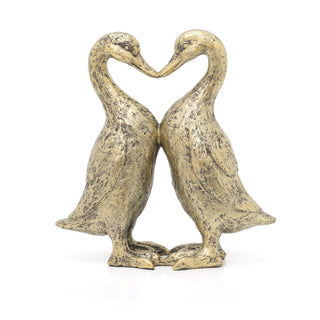 Bronze Tone Resin Kissing Ducks Statue Love Heart Garden Sculpture | Duck Ornament Vintage Style Garden Ornaments | Indoor Outdoor Ornamental Ducks - 25cm