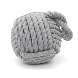 Grey Nautical Knot Rope Heavy Doorstop | Nautical Monkey's Fist Seaside Rope Door Stop | Beach Rope Knot Door Stopper Ball