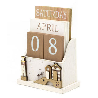 Shabby Chic Coastal Cottages Perpetual Calendar with Seashore Lighthouse Design