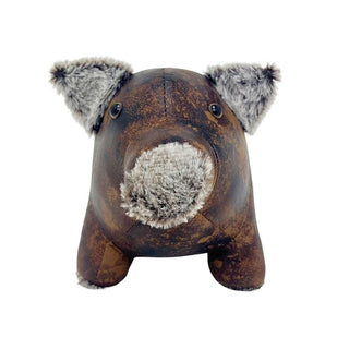 Cecil Pig Door Stop, 20cm Weighted Faux Leather Animal Doorstop - 1.8kg