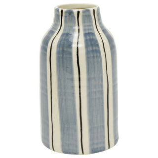 Ceramic Blue Striped Vase, 20.5 cm Decorative Bottle Vase for Dried Stems