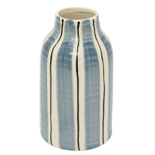 Ceramic Blue Striped Vase, 20.5 cm Decorative Bottle Vase for Dried Stems