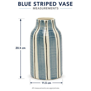 Ceramic Blue Striped Vase, 20.5 cm Decorative Bottle Vase for Dried Stems