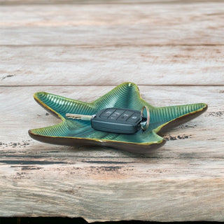 Ceramic Blue Teal Starfish Plate | Nautical Trinket Tray Jewellery Dish - 21cm
