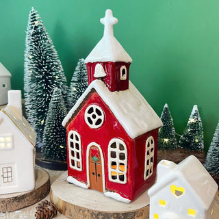 Ceramic Christmas Church Tealight Holder | Candle Holder Christmas Ornament