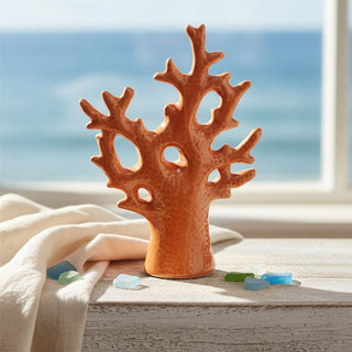 Ceramic Coral Ornament, 14cm Nautical Coral Reef Sculpture, Sea Fan Statue